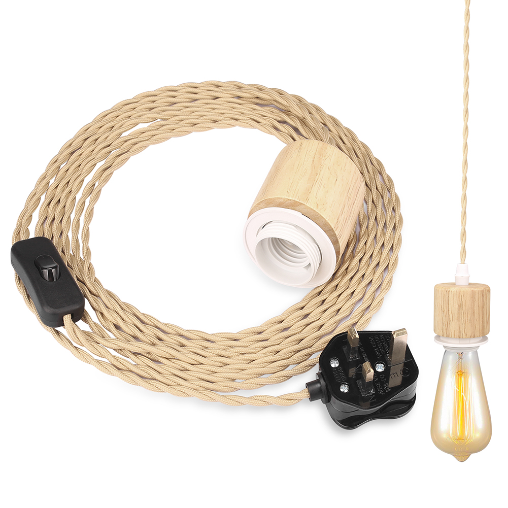 Fabric Flex Cable kit Plug In Pendant Lamp Light Set E27 Fitting Vintage Bulb UK - Picture 29 of 44