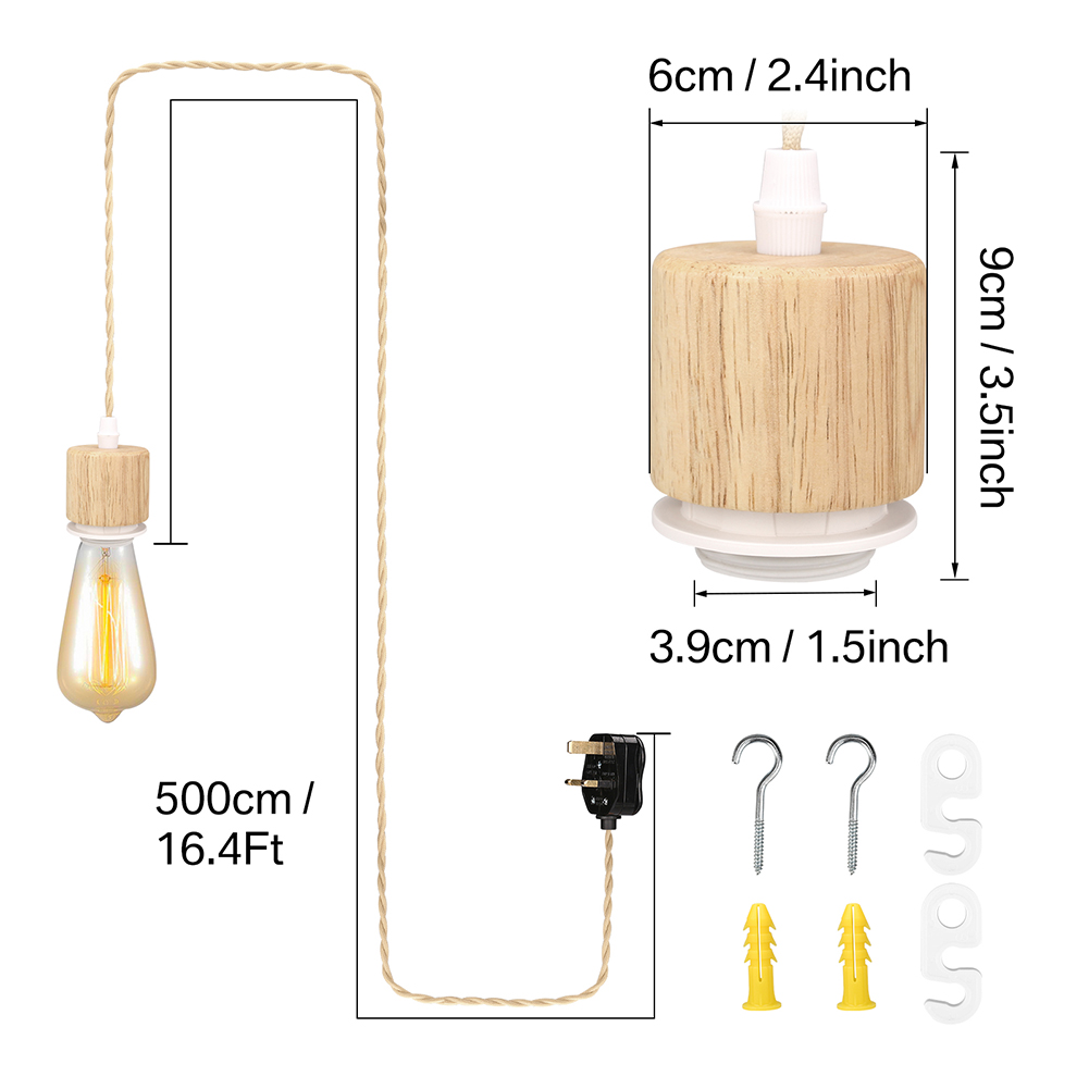 Fabric Flex Cable kit Plug In Pendant Lamp Light Set E27 Fitting Vintage Bulb UK - Picture 30 of 44