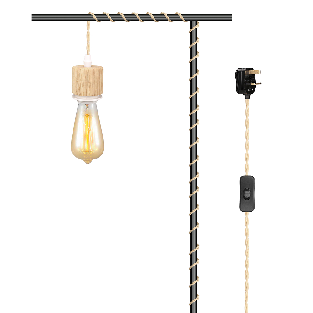 Fabric Flex Cable kit Plug In Pendant Lamp Light Set E27 Fitting Vintage Bulb UK - Picture 34 of 44