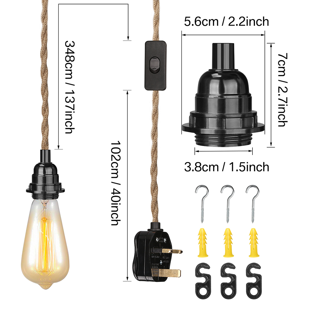 Fabric Flex Cable kit Plug In Pendant Lamp Light Set E27 Fitting Vintage Bulb UK - Picture 38 of 44