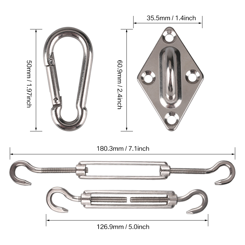 Sun Sail Shade Canopy Stainless Steel Fixing Fittings Hardware Accessory Kit UK - Picture 22 of 27