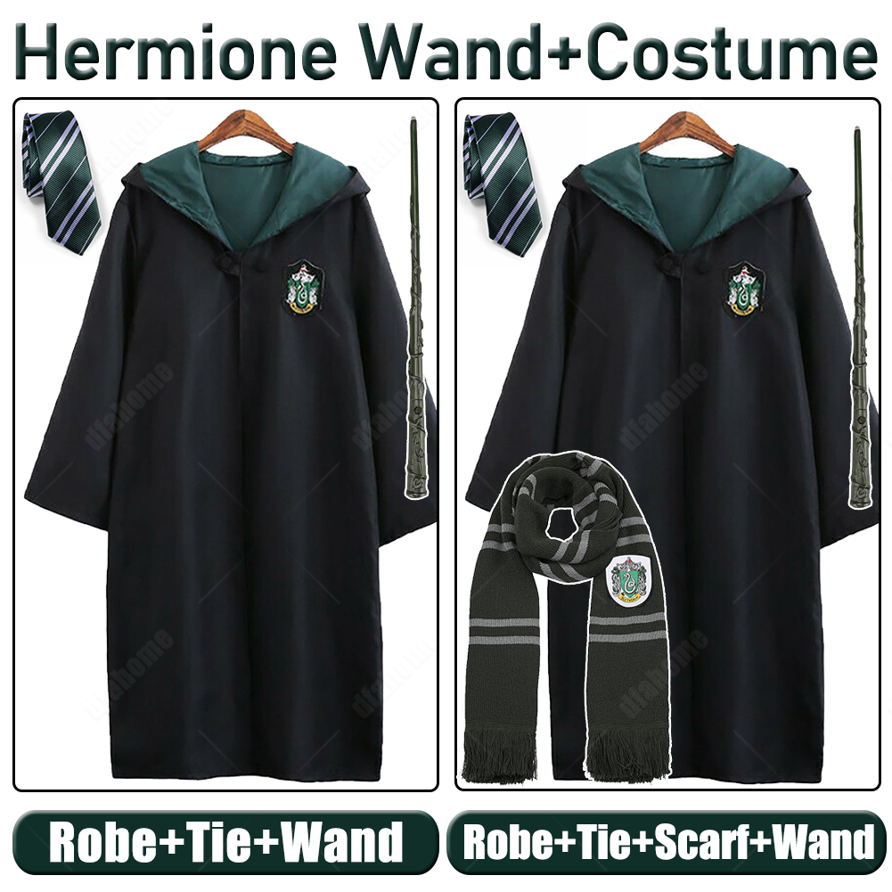 Harry Potter Slytherin Draco Malfoy Robe Cloak Tie LED Magic Wand Scarf Costume - Picture 15 of 23