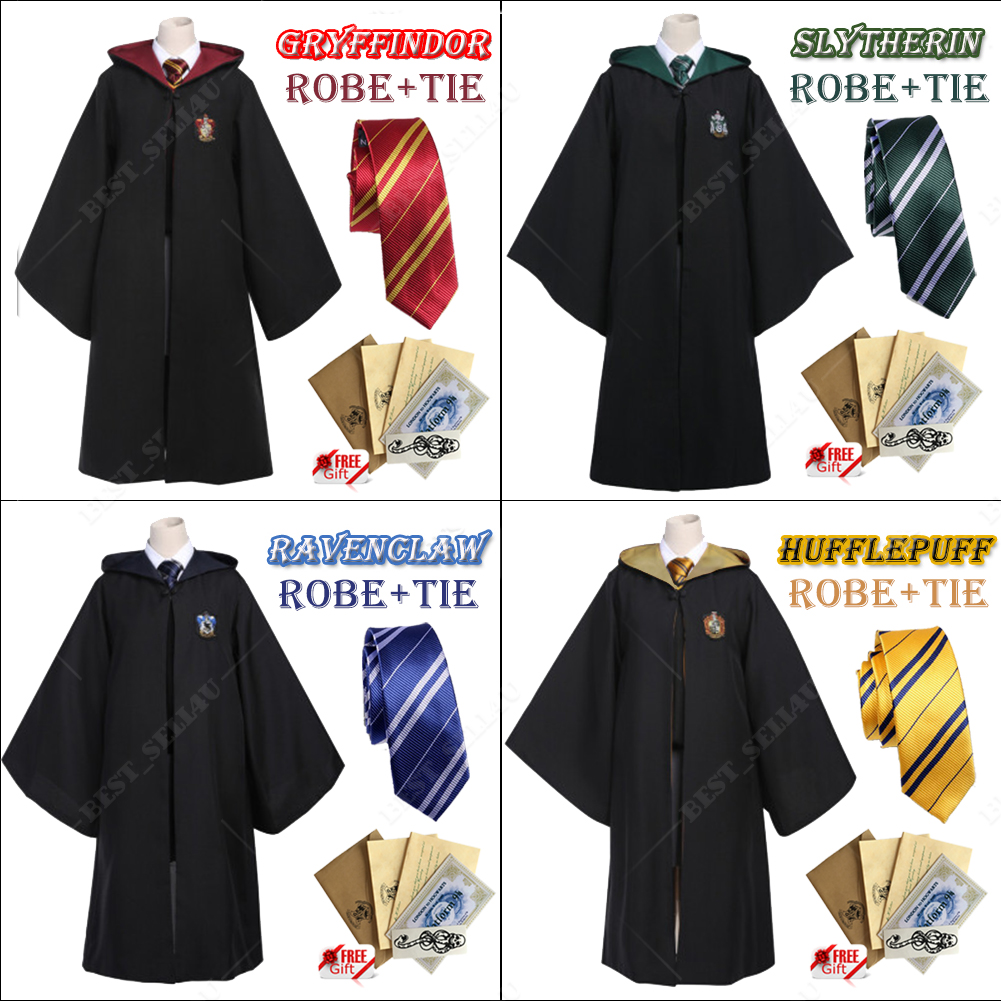 Harry Potter Gryffindor Hufflepuff Slytherin Costume Robe Scarf Tie Magic Wand - Picture 13 of 18