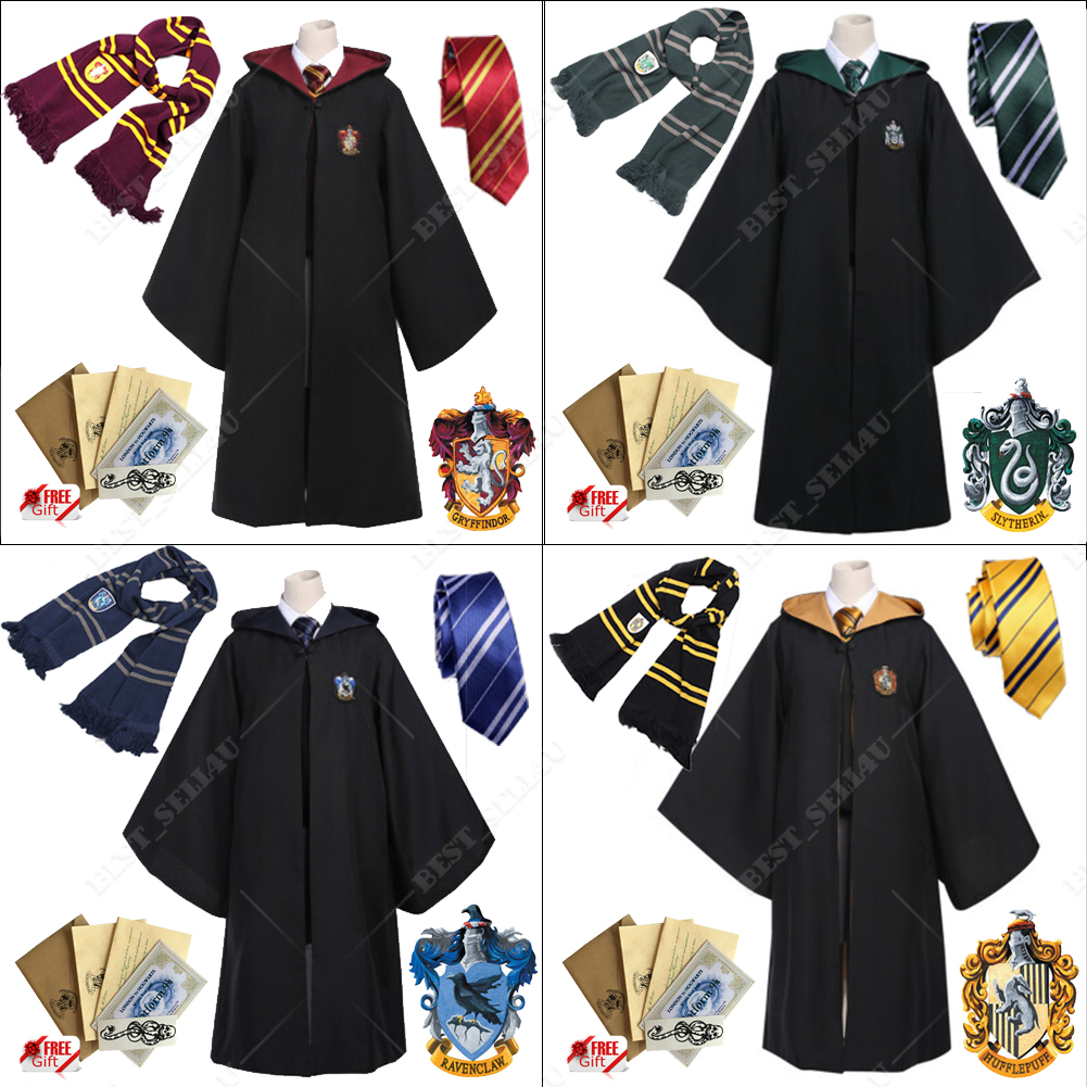 Harry Potter Gryffindor Hufflepuff Slytherin Costume Robe Scarf Tie Magic Wand - Picture 14 of 18