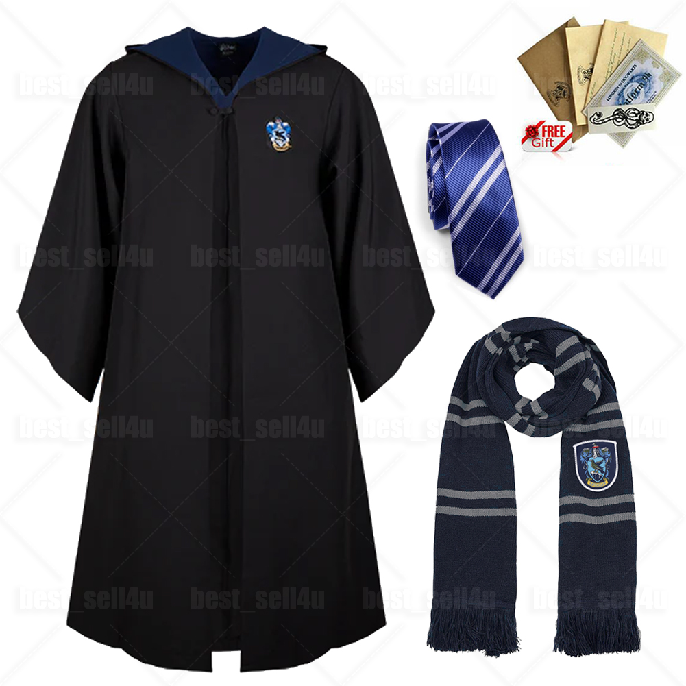 Harry Potter Hogwarts Ravenclaw Robe Cloak Tie LED Magic Wand Scarf Costumes UK - Picture 14 of 21