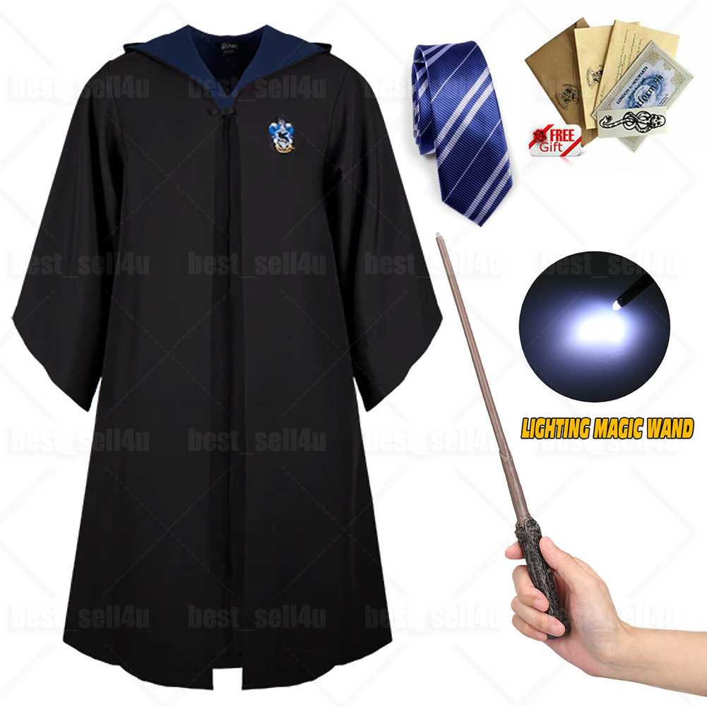 Harry Potter Hogwarts Ravenclaw Robe Cloak Tie LED Magic Wand Scarf Costumes UK - Picture 15 of 21