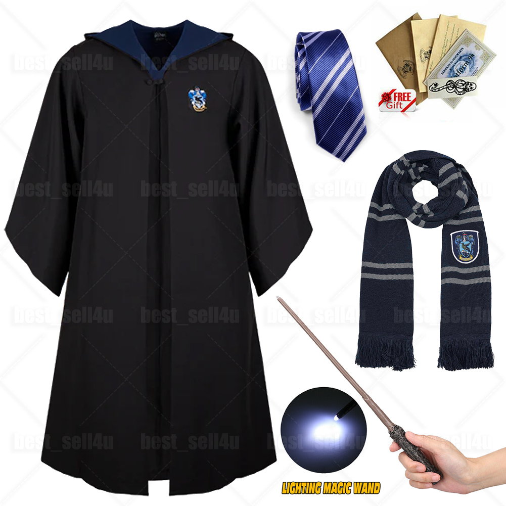 Harry Potter Hogwarts Ravenclaw Robe Cloak Tie LED Magic Wand Scarf Costumes UK - Picture 16 of 21