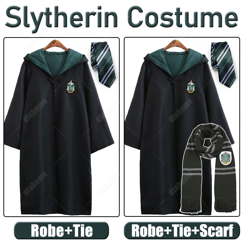 Harry Potter Slytherin Draco Malfoy Robe Cloak Tie LED Magic Wand Scarf Costume - Picture 13 of 23