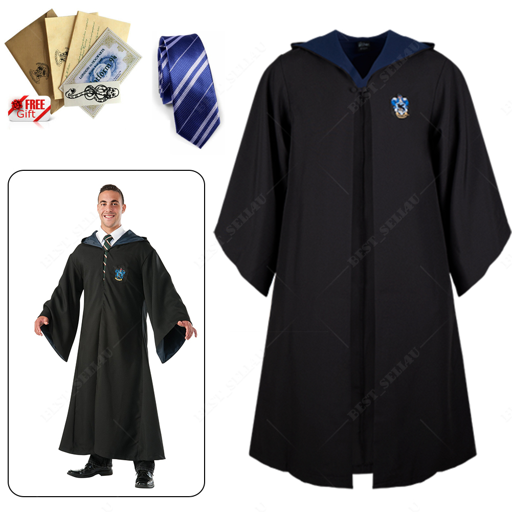 UK Harry Potter Gryffindor Ravenclaw Slytherin Hufflepuff Robe Cloak Tie Costume - Picture 15 of 32