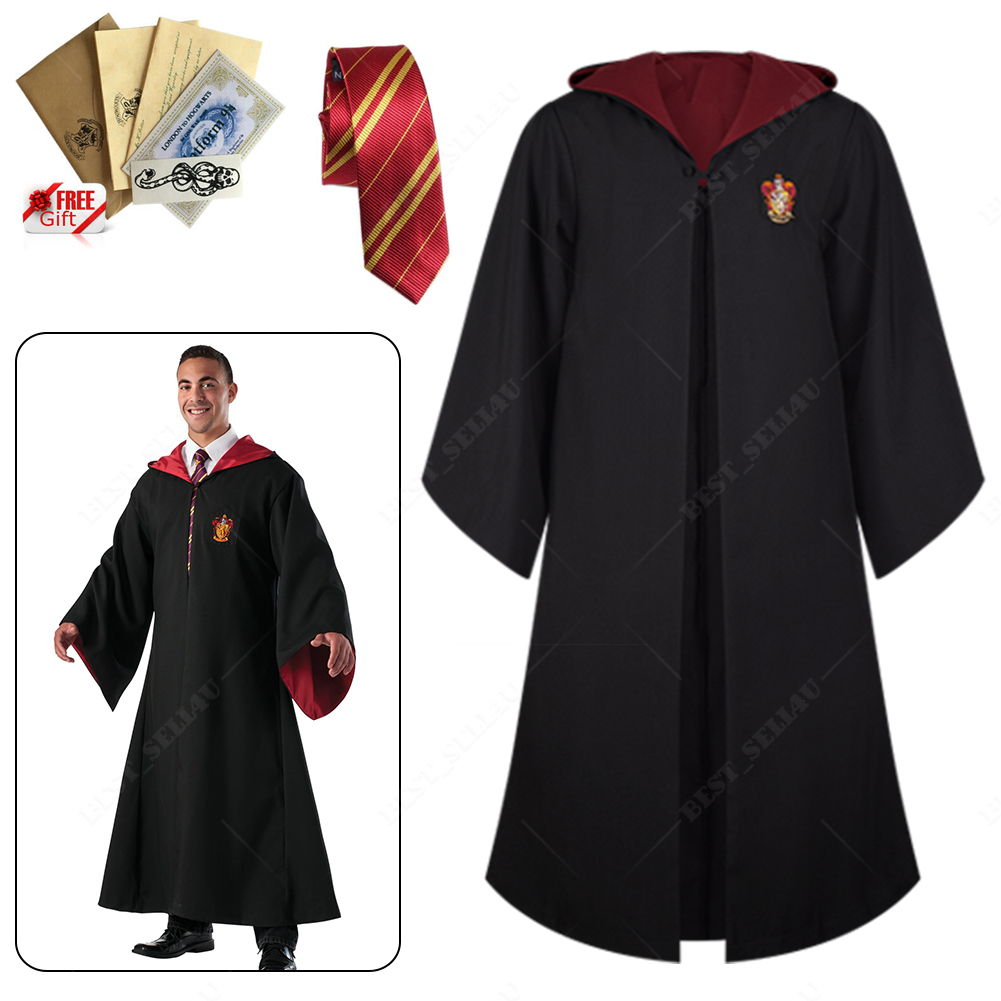 UK Harry Potter Gryffindor Ravenclaw Slytherin Hufflepuff Robe Cloak Tie Costume - Picture 13 of 32
