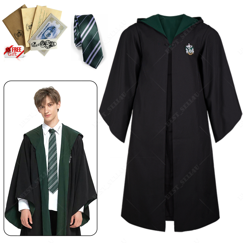 UK Harry Potter Gryffindor Ravenclaw Slytherin Hufflepuff Robe Cloak Tie Costume - Picture 16 of 32