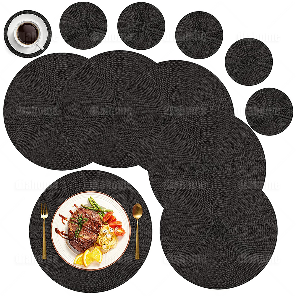 6pcs Round Slip Place Mats Woven Placemats and Coasters Table Place Mats Set - Picture 14 of 16