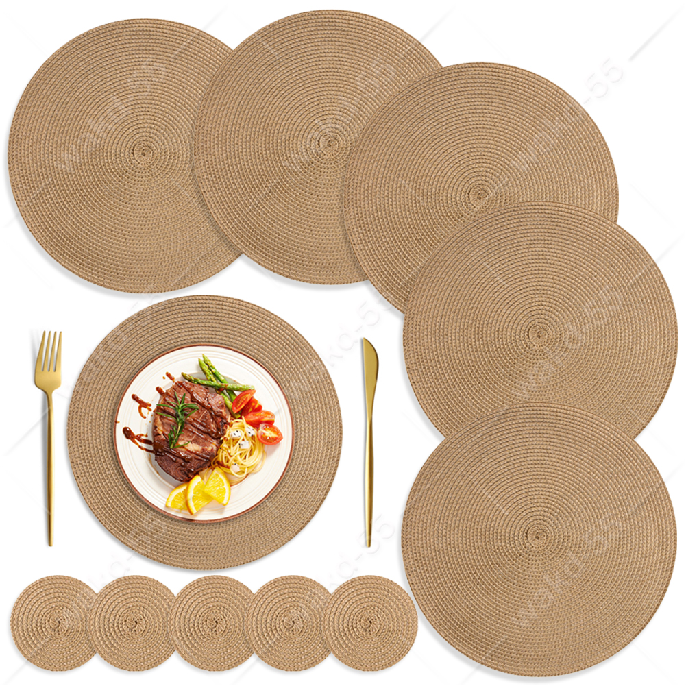 6pcs Round Slip Place Mats Woven Placemats and Coasters Table Place Mats Set - Picture 16 of 16