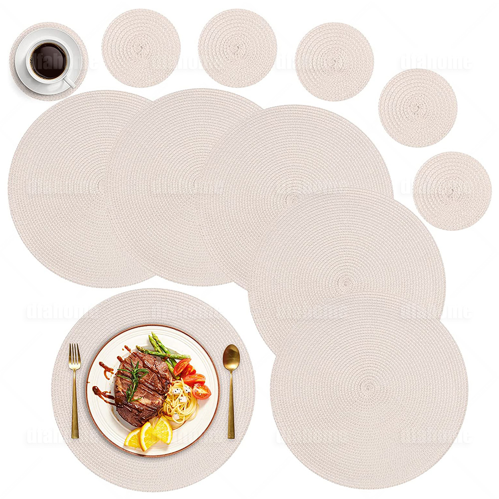 6pcs Round Slip Place Mats Woven Placemats and Coasters Table Place Mats Set - Picture 15 of 16
