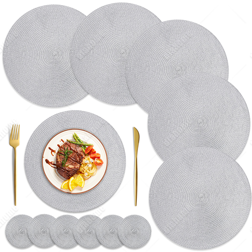 6pcs Round Slip Place Mats Woven Placemats and Coasters Table Place Mats Set - Picture 13 of 16