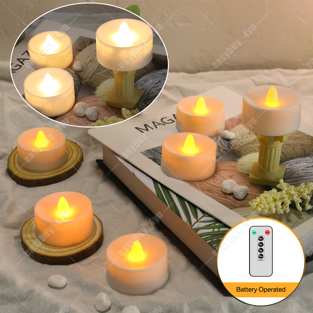 6/12/24pcs Led Tea Lights Candles LED FLAMELESS Battery Operated W/ timer remote - Picture 13 of 40