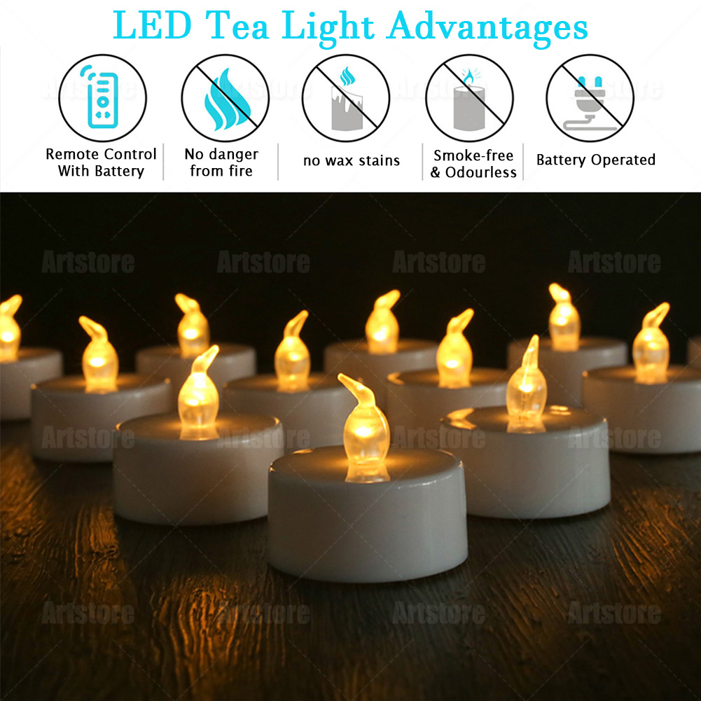 6/12/24pcs Led Tea Lights Candles LED FLAMELESS Battery Operated W/ timer remote - Picture 38 of 40