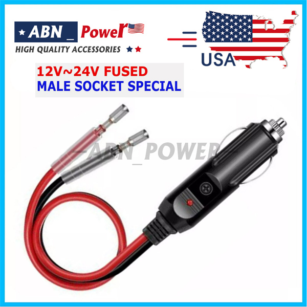 Elecbee Power Supply Cord Car 12/24V Cigarette Lighter Plug Adapter With Cable 0.3m Tail Wires Terminal