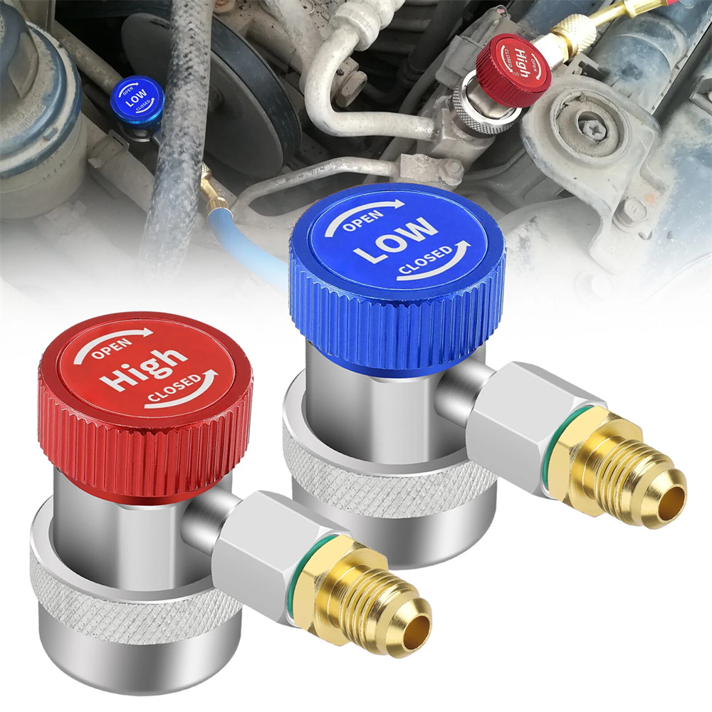 2pcs AC R134A Quick Coupler Adapter Kit HVAC Adjustable High Low Connector 1/4"