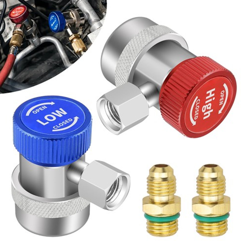 2pcs AC R134A Quick Coupler Adapter Kit HVAC Adjustable High Low Connector 1/4"