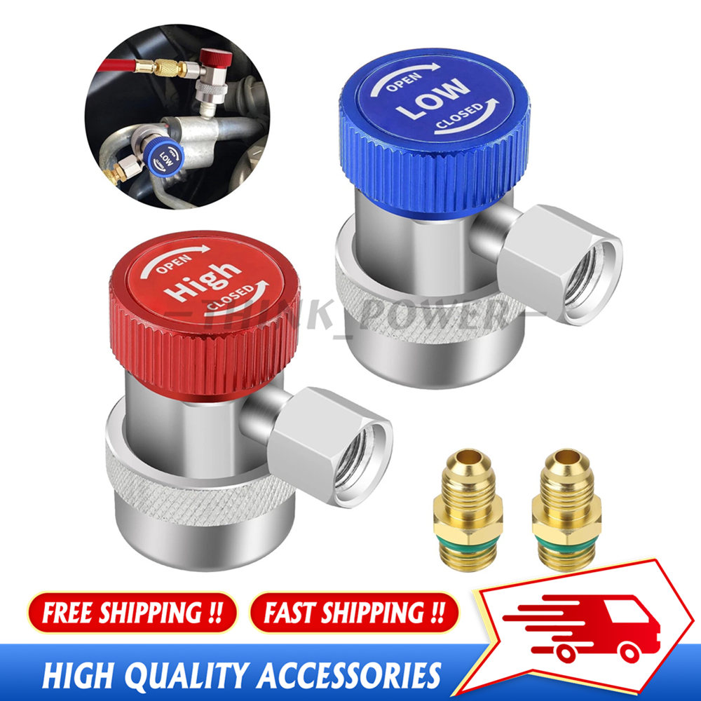 2x R134A Quick Coupler Adapter for Car AC System, HP & LP Connector, 1/4" Flare