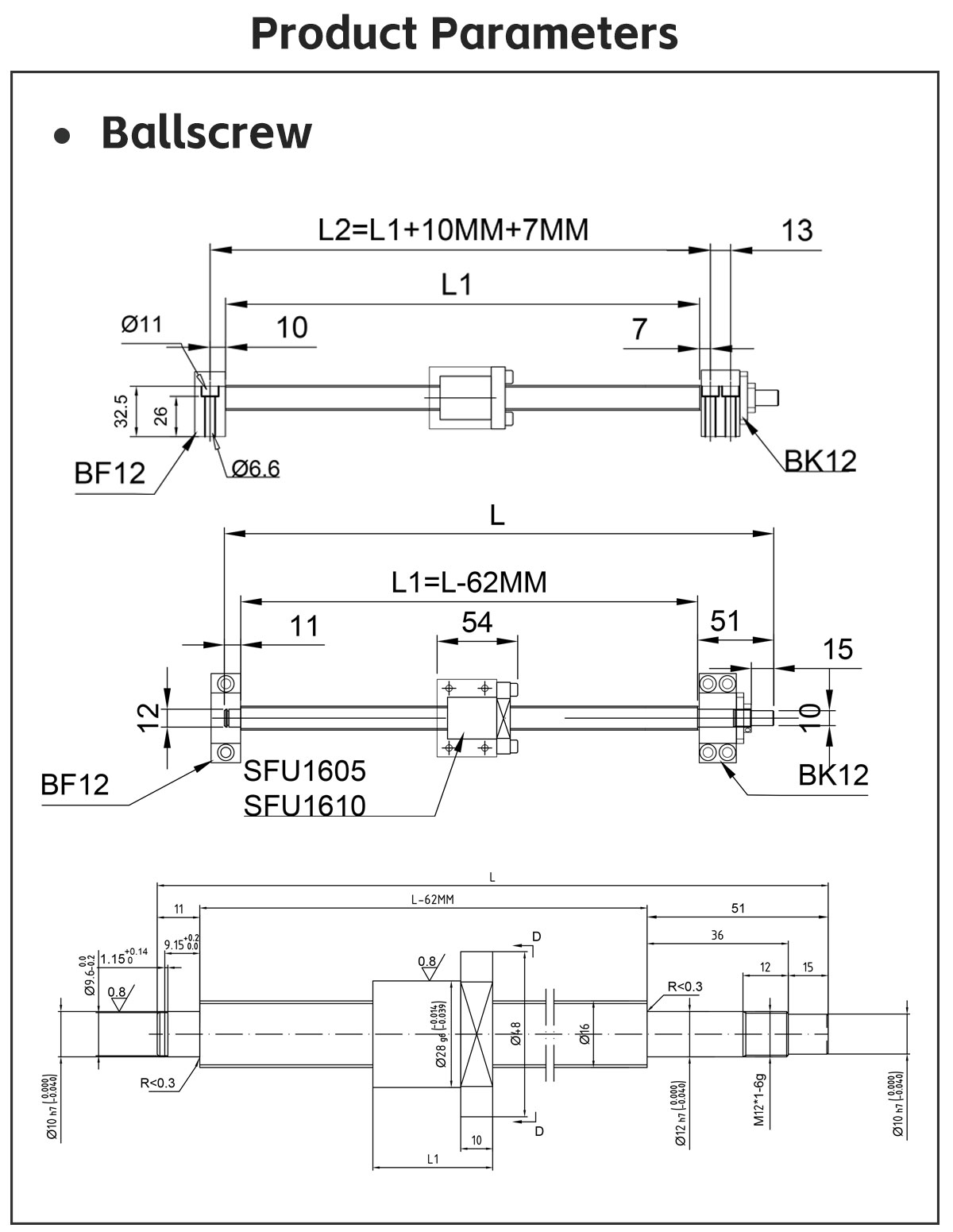 CNCYEAH Kogelomloopspindel SFU1605-1550 mm schroefdraadspindel roestvrij staal, lineaire geleiding met BK12 / BF12-ondersteuning, DSG16H moederbehuizing kogelomloopmoer koppeling voor