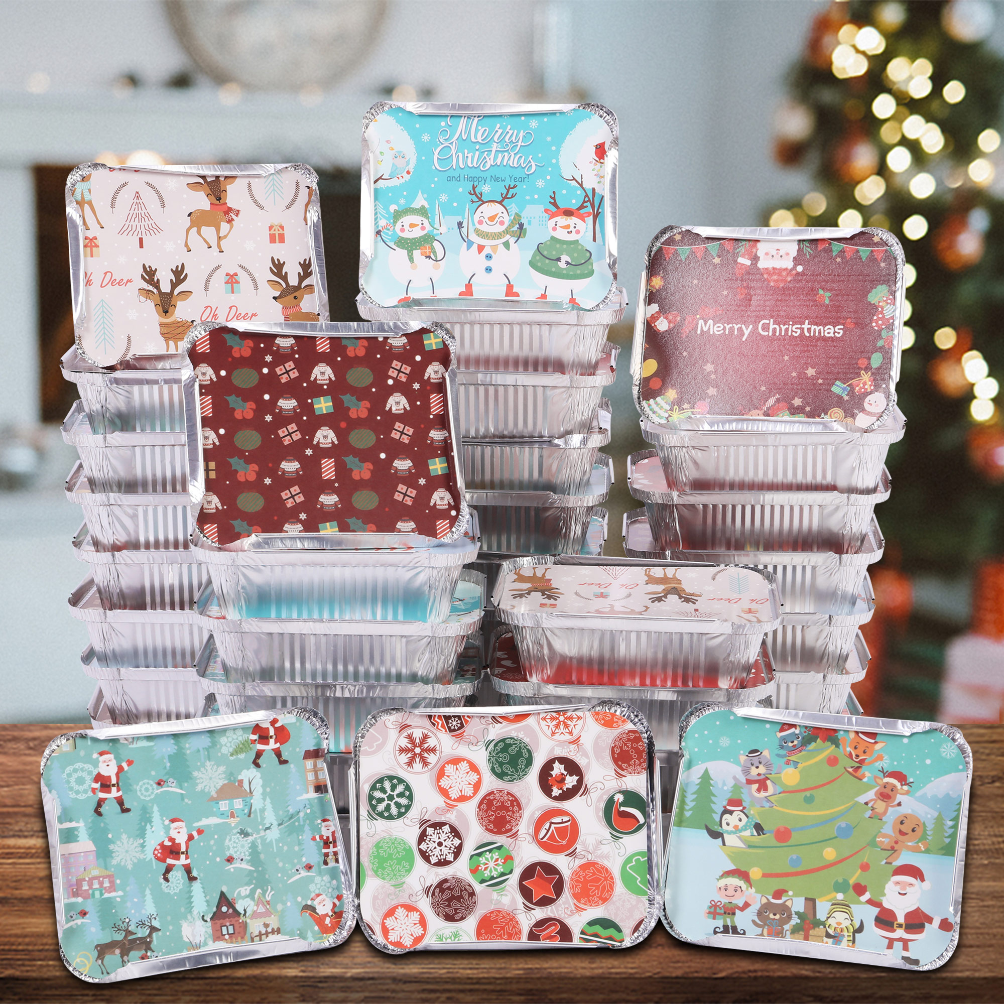 Christmas Aluminum Food Containers Disposable 50PC Leftover Containers with  Lids (#355198898330)