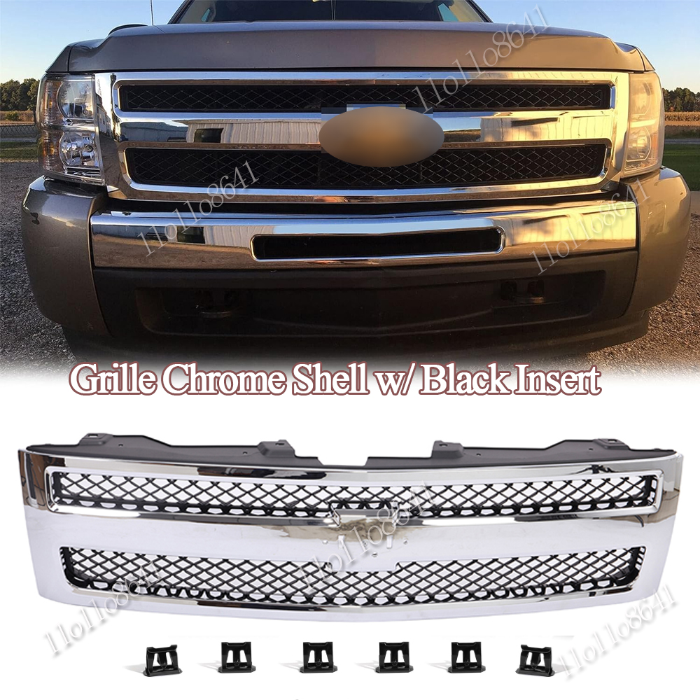 USグリル 07-10 Chevy Silverado 2500/3500ステンレス4個入りブラックリベットメッシュグリル For 07-10 Che Perfit Liner フロントプラスチッククロームフレーム マットブラック インサートグリル2007-2010 Chevy Silverado  2500HD 3500HD WT LT LTZ 25825521 GM1200608に対応