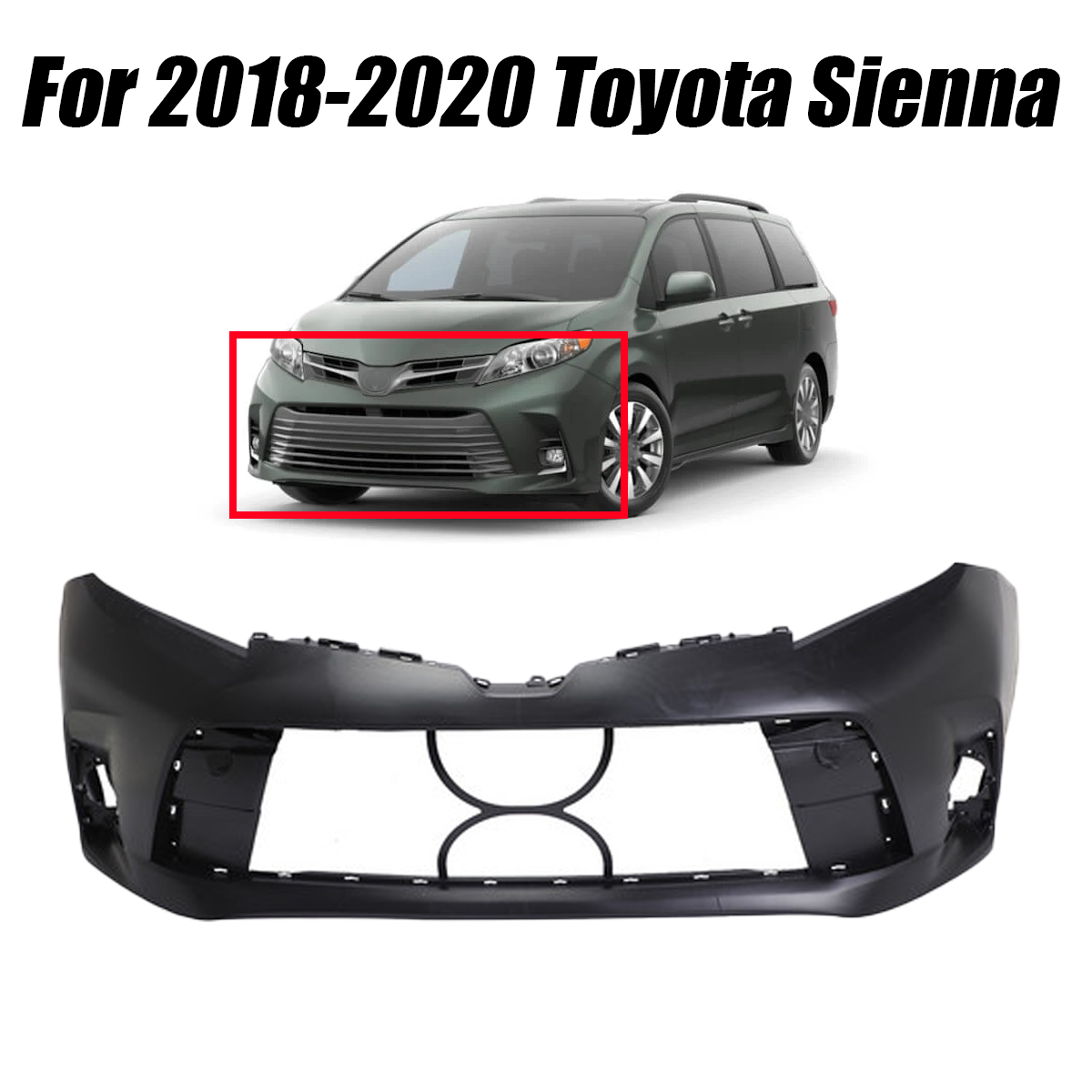 Front Bumper Cover Fascia Fit For 2018 2019 2020 Toyota Sienna