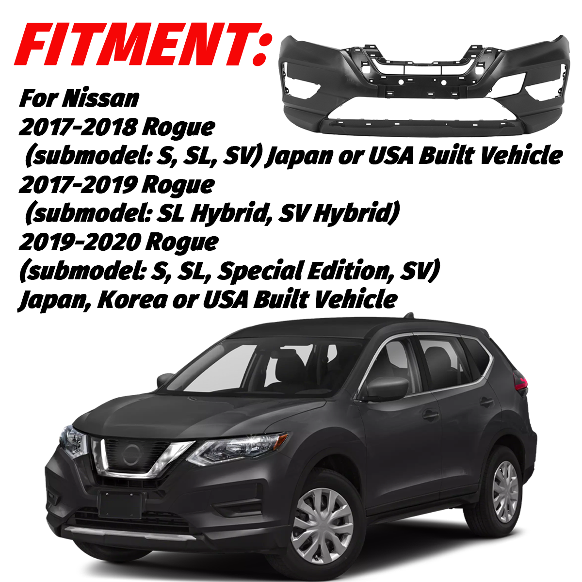 Front Bumper Cover For Nissan Rogue 2017-2020 620226FL0H | eBay