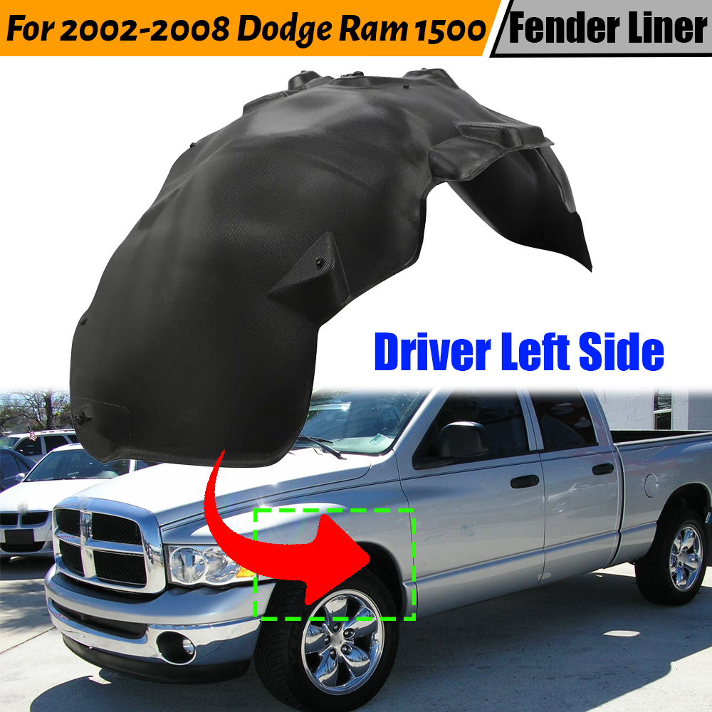thumbnail image 2 of Front Driver & Passenger Side Fender Liner Set For 2002-2008 Dodge Ram 1500 – Black Plastic, 1-Year Warranty 2 of 2