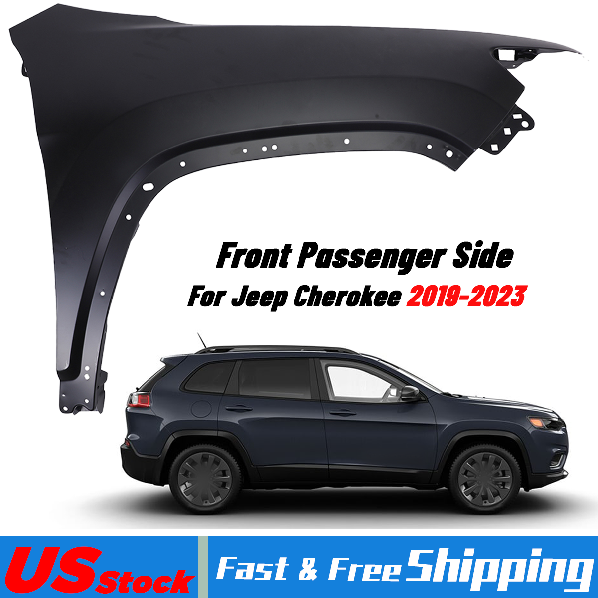 thumbnail image 2 of Front Passenger Side Fender – 2019-2023 Jeep Cherokee – Primed Steel – Direct Fit Evan-Fischer 2 of 5