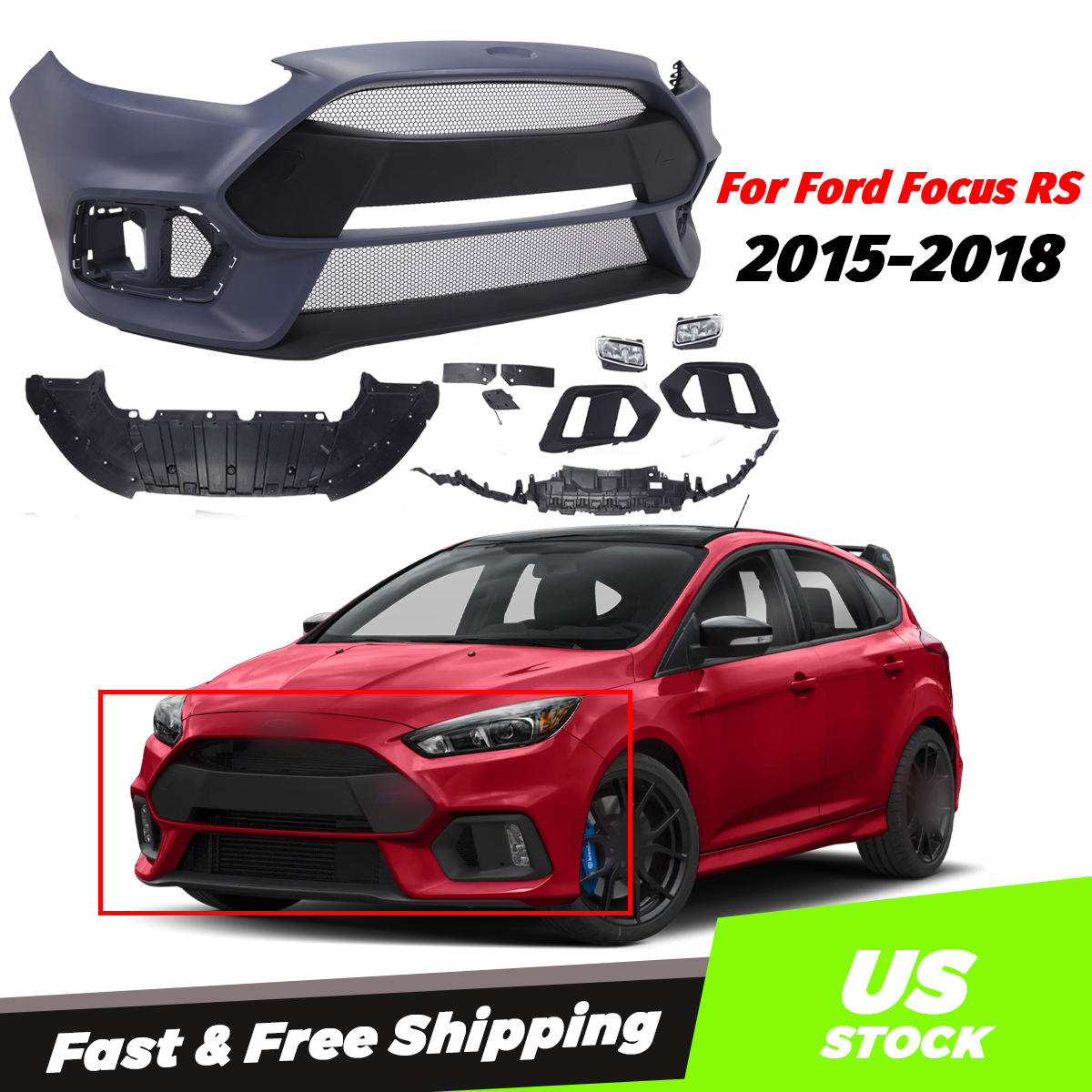 Complete Front Bumper Cover For 2015 2016 2017 2018 Ford Focus RS