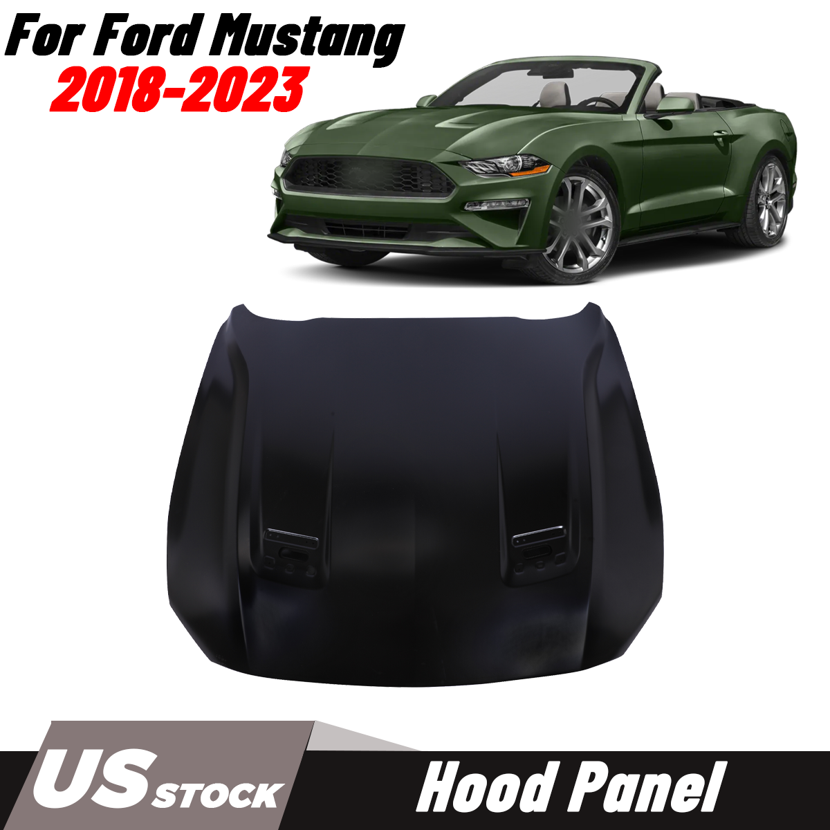 Hood Panel Black FO1230326 JR3Z16612A For 2018-2023 Ford Mustang