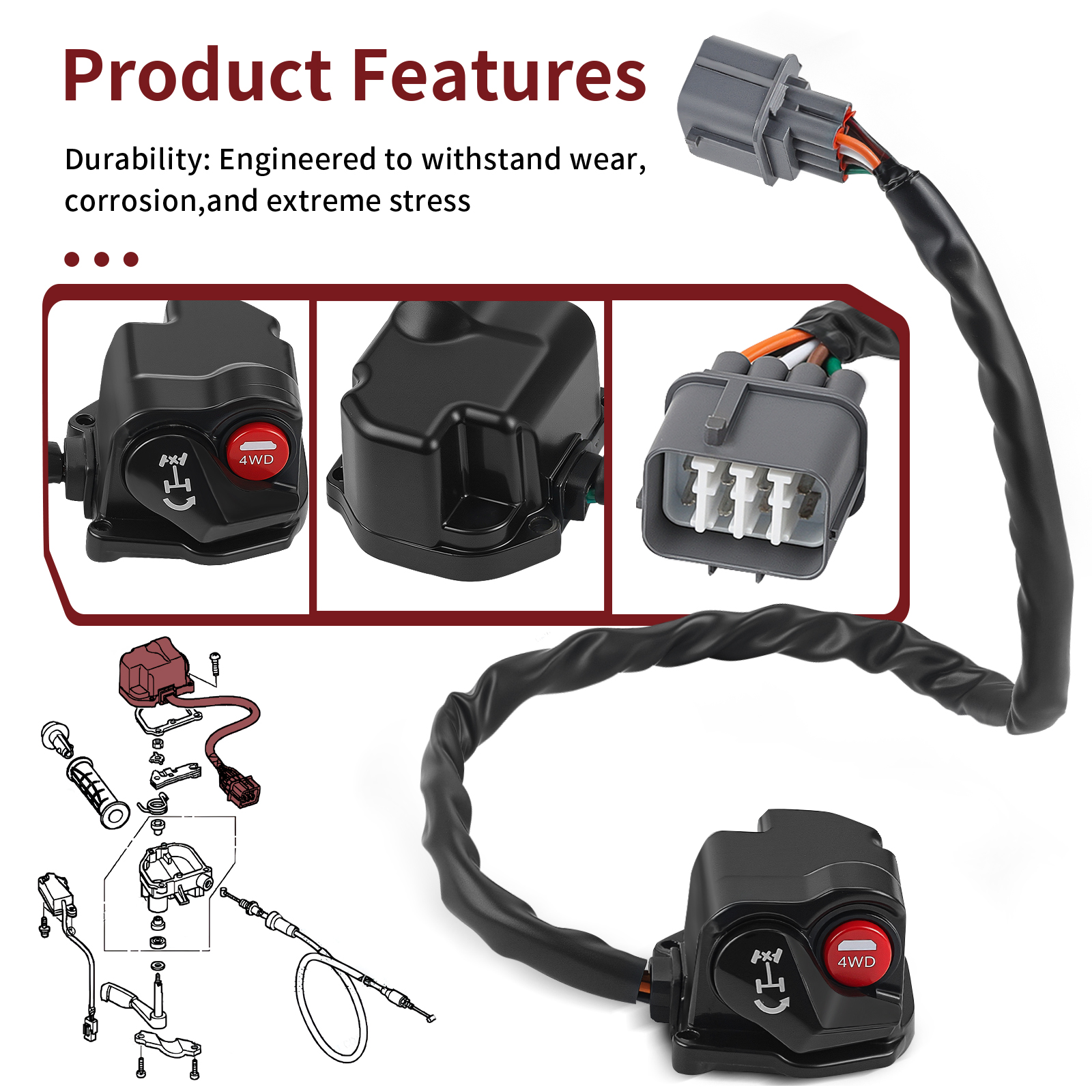 Differential Lock 4x4 Switch Throttle Top For Honda 15-19 TRX500