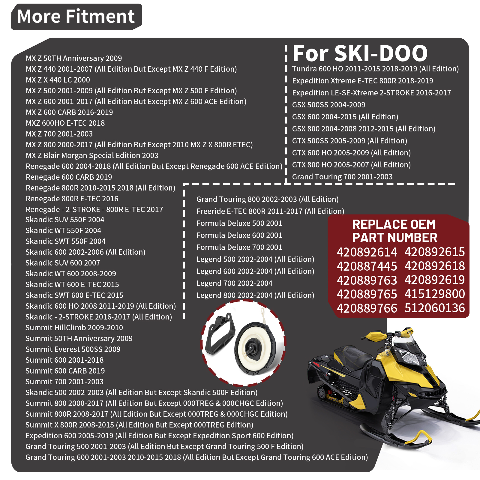Recoil Pull Start Starter & Grip Kit For Ski Doo GTX 500SS 600 800