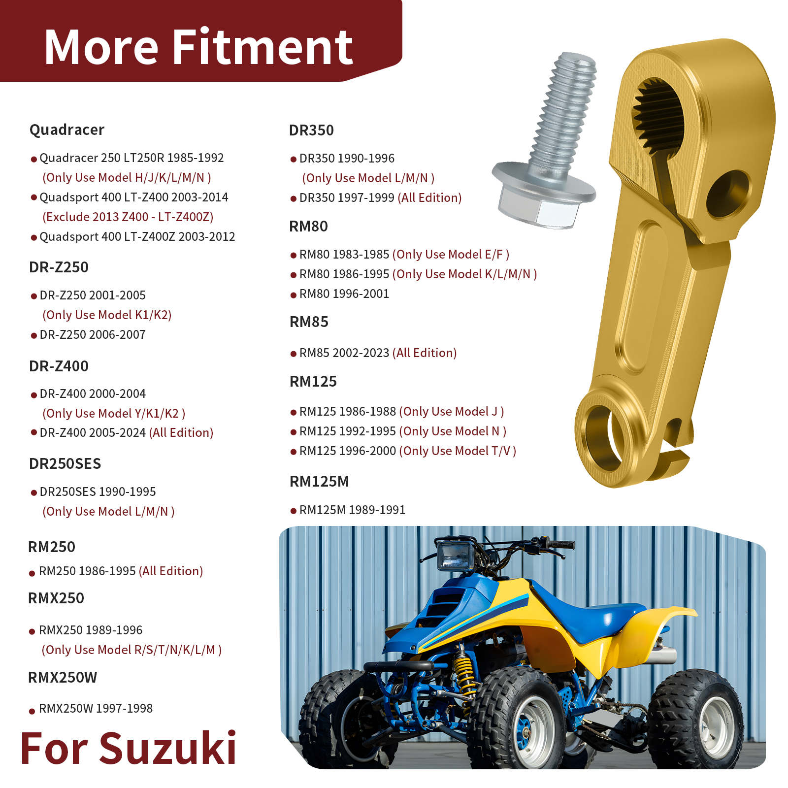 Yellow Clutch Release Arm 23271-20902 For Suzuki Quadsport Z400