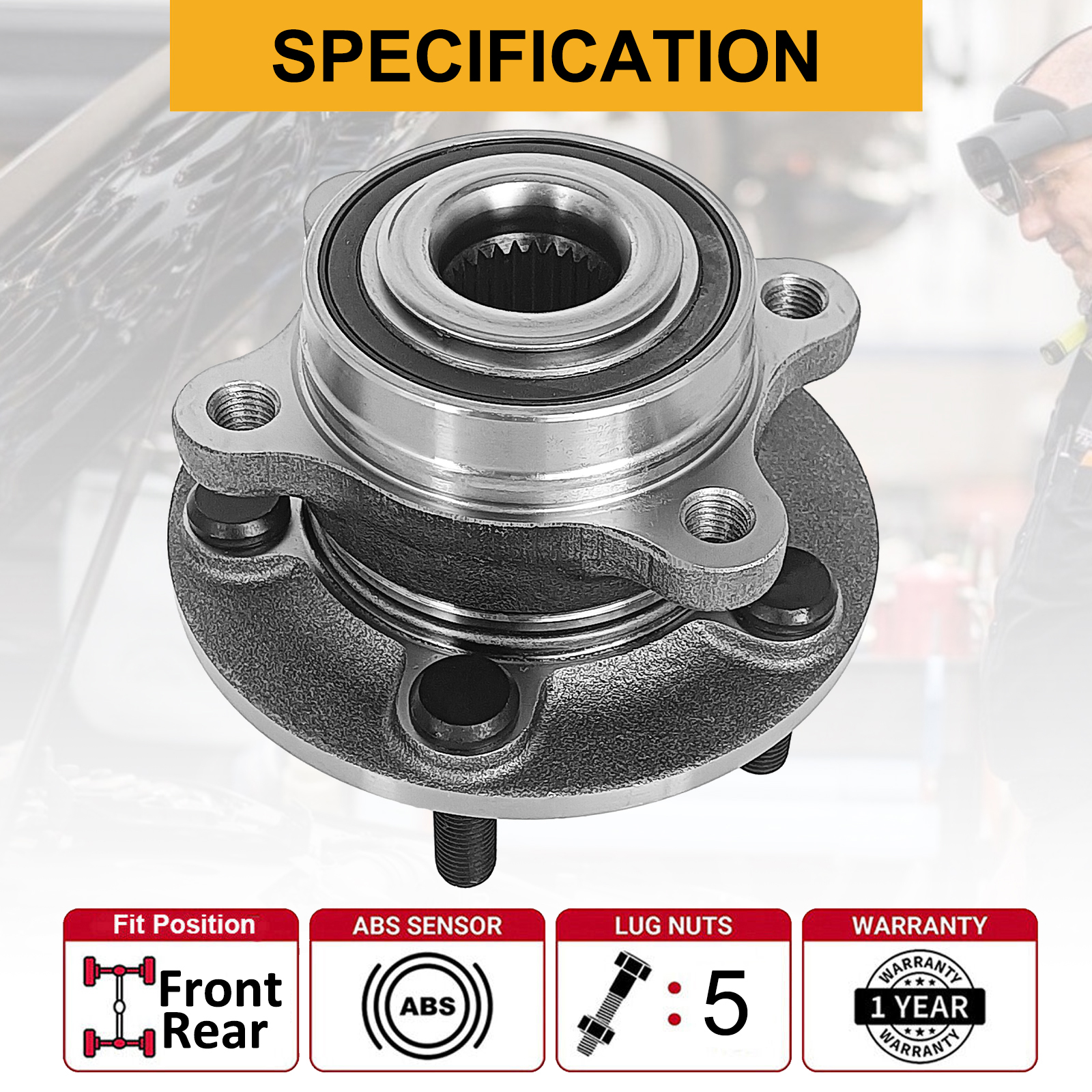 AutoShack Wheel Hub Bearing Assemblies With ABS – Front Or Rear, Fits 2013-2020 Ford Fusion & Lincoln MKZ, 2-Pack - View #13