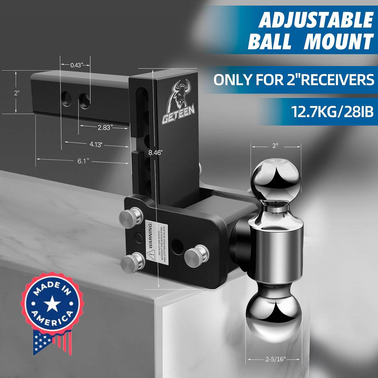 thumbnail image 2 of YATM 2.5-Inch Adjustable Trailer Hitch Ball Mount – 8 2 of 3
