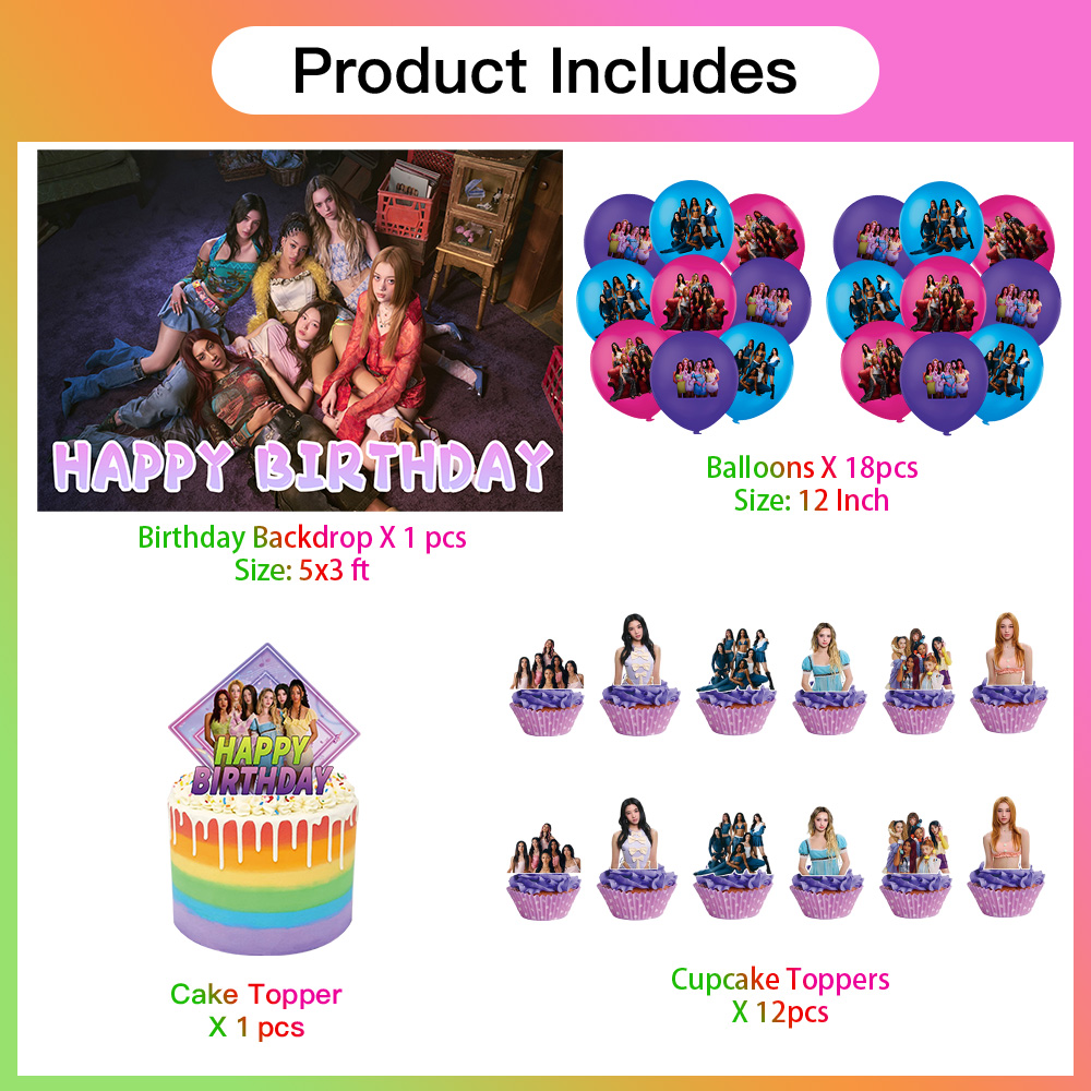 Katseye Party Supplies Set Balloons Plates Cups Tablecloth Napkins Cake Toppers