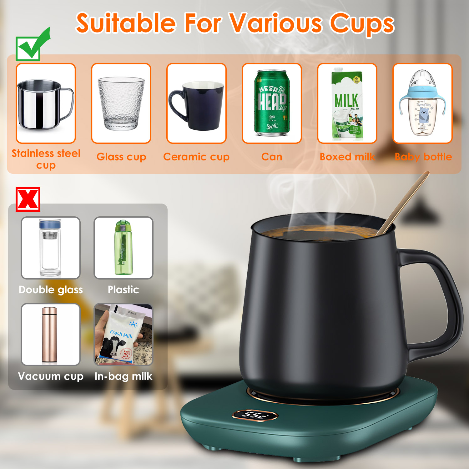 Drankwarmer Kantoor Thuis MYMULIKE USB Mokkenwarmer – Houdt Koffie En Thee Warm Op Je Bureau, 45°C Koffiekopwarmer Voor Bureau Verwarmt Dranken Tot 45°C