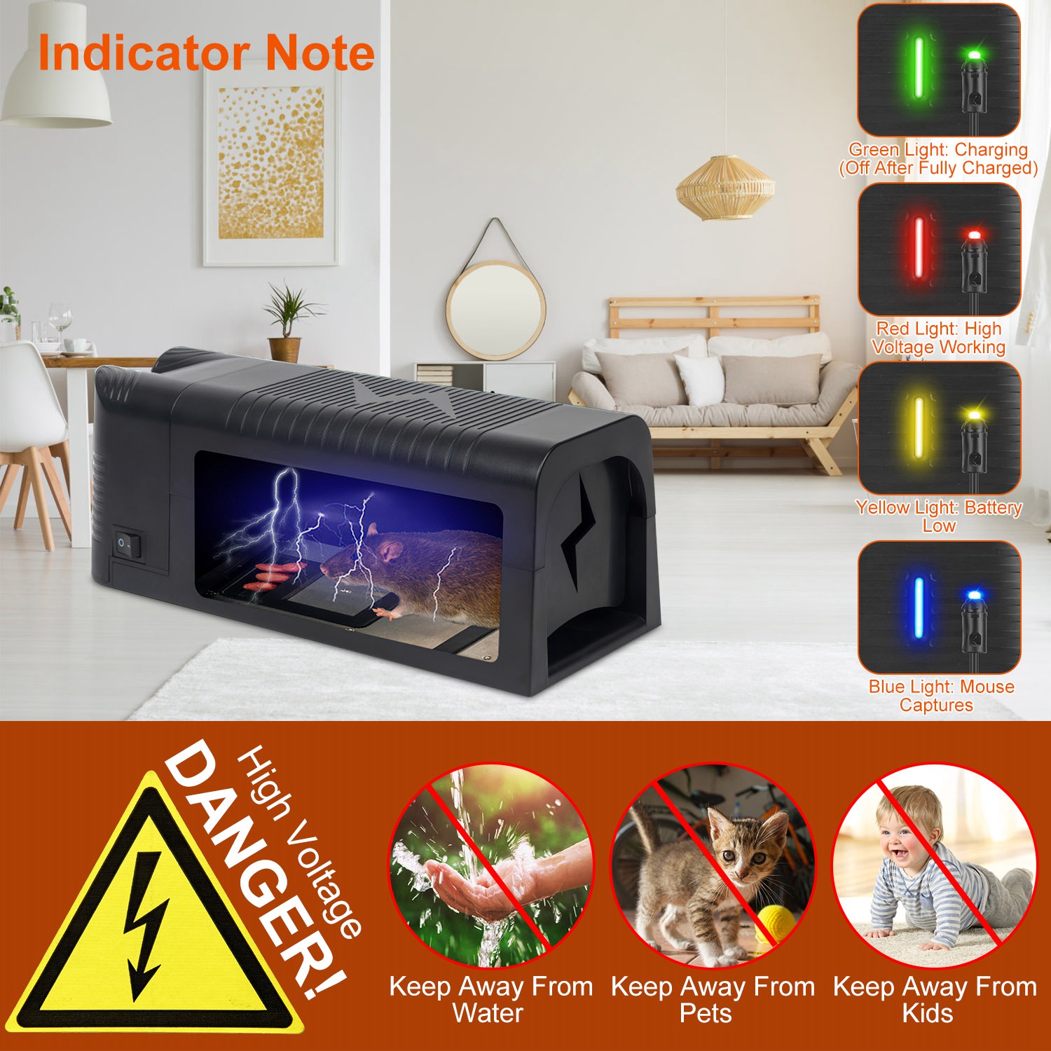 1800V Electric Mouse Trap Pest Control Rat Killer Rechargeable