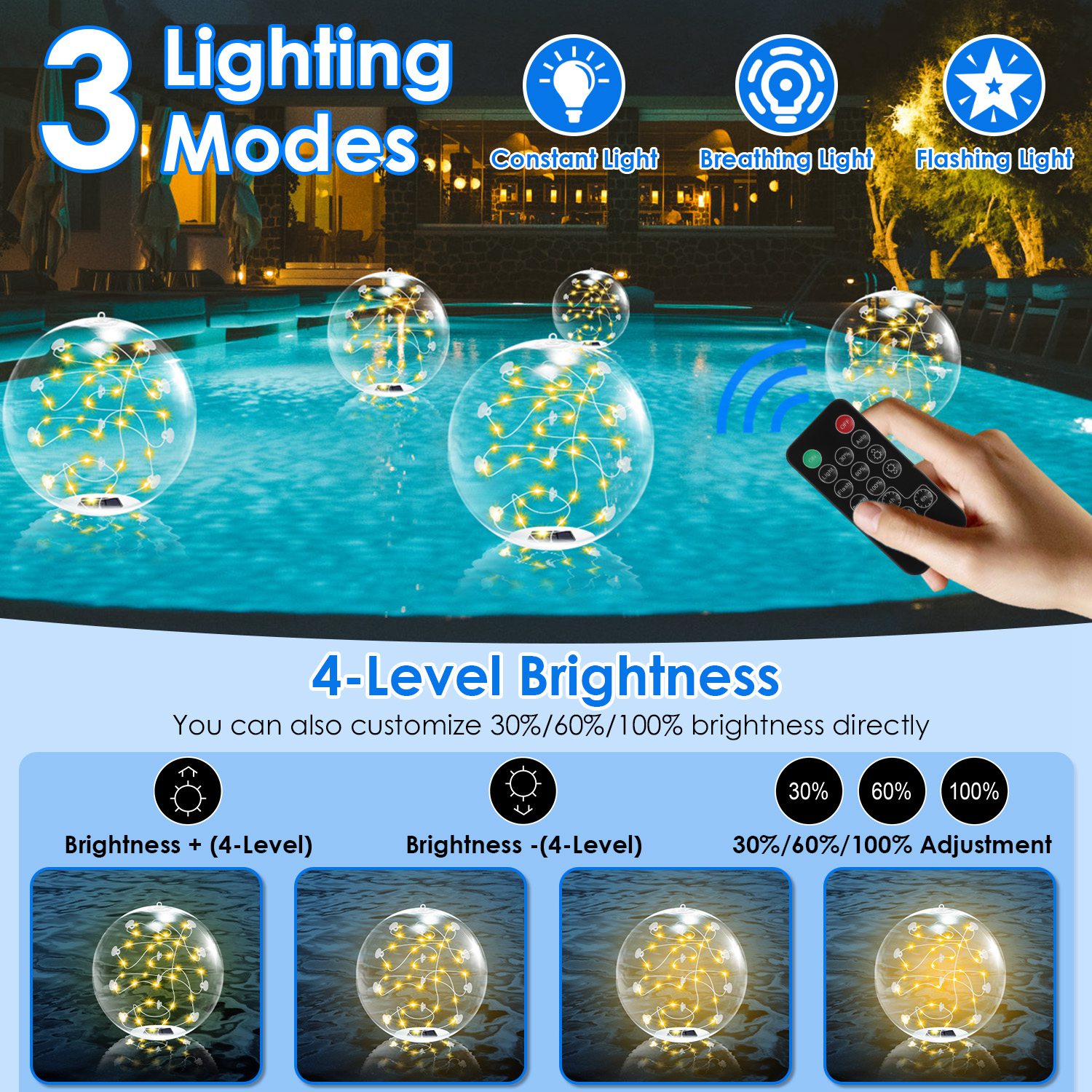 Solar Pool Light S That Float Solar Rechargeable S, Pool Lights That Float With Remote Control,9