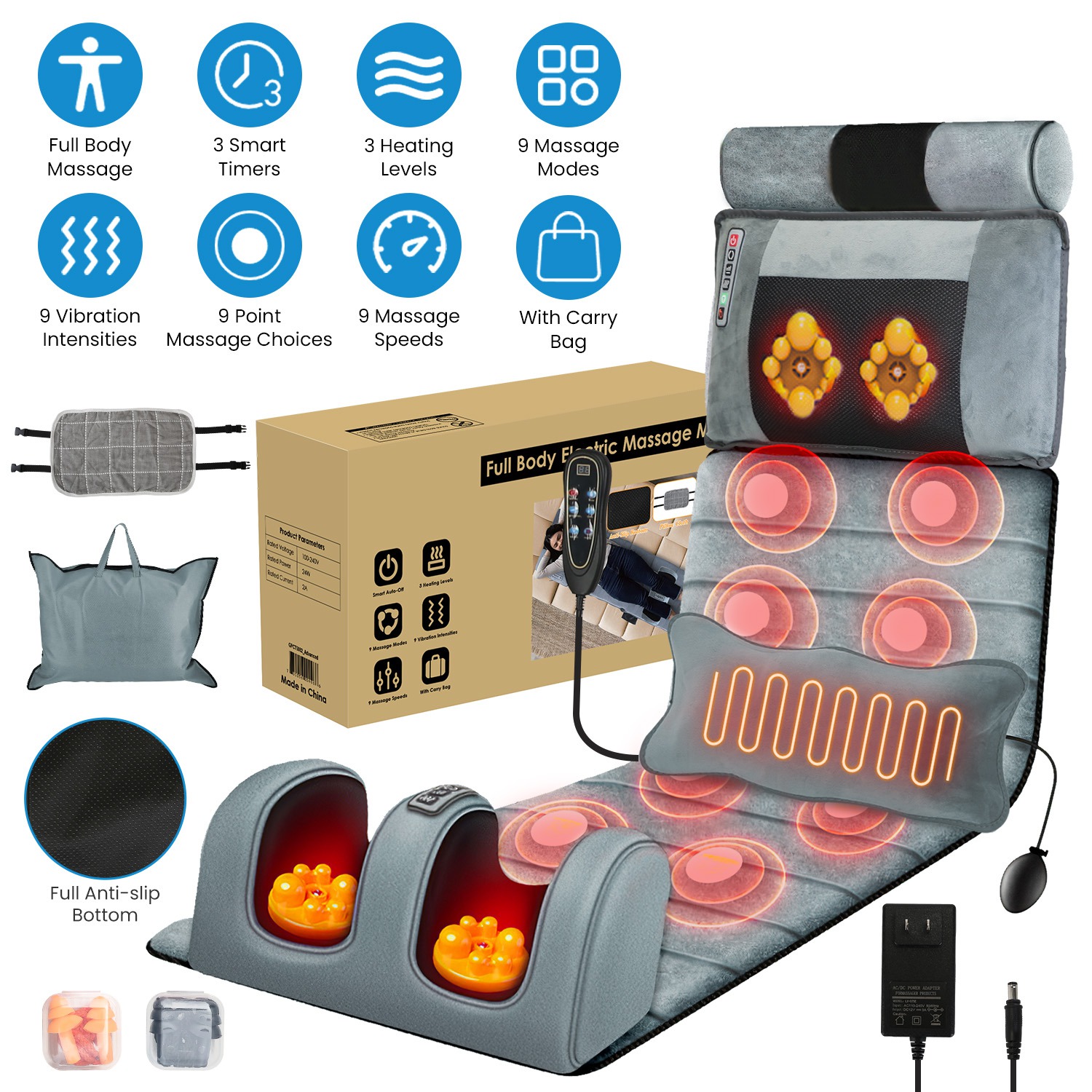 Full Body Heat Massage Mat Vibrating Back Massager for Blood Circulation