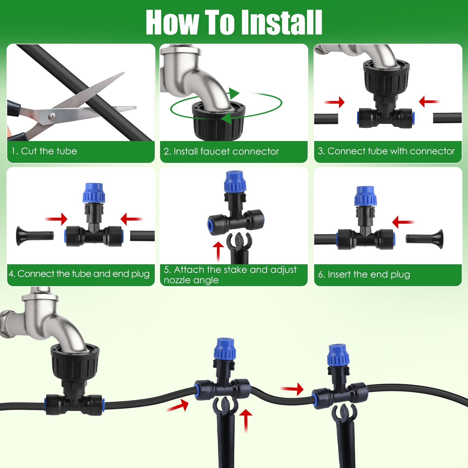 75FT Mist Drip Irrigation System with Adjustable Misting Nozzle Quick Connect