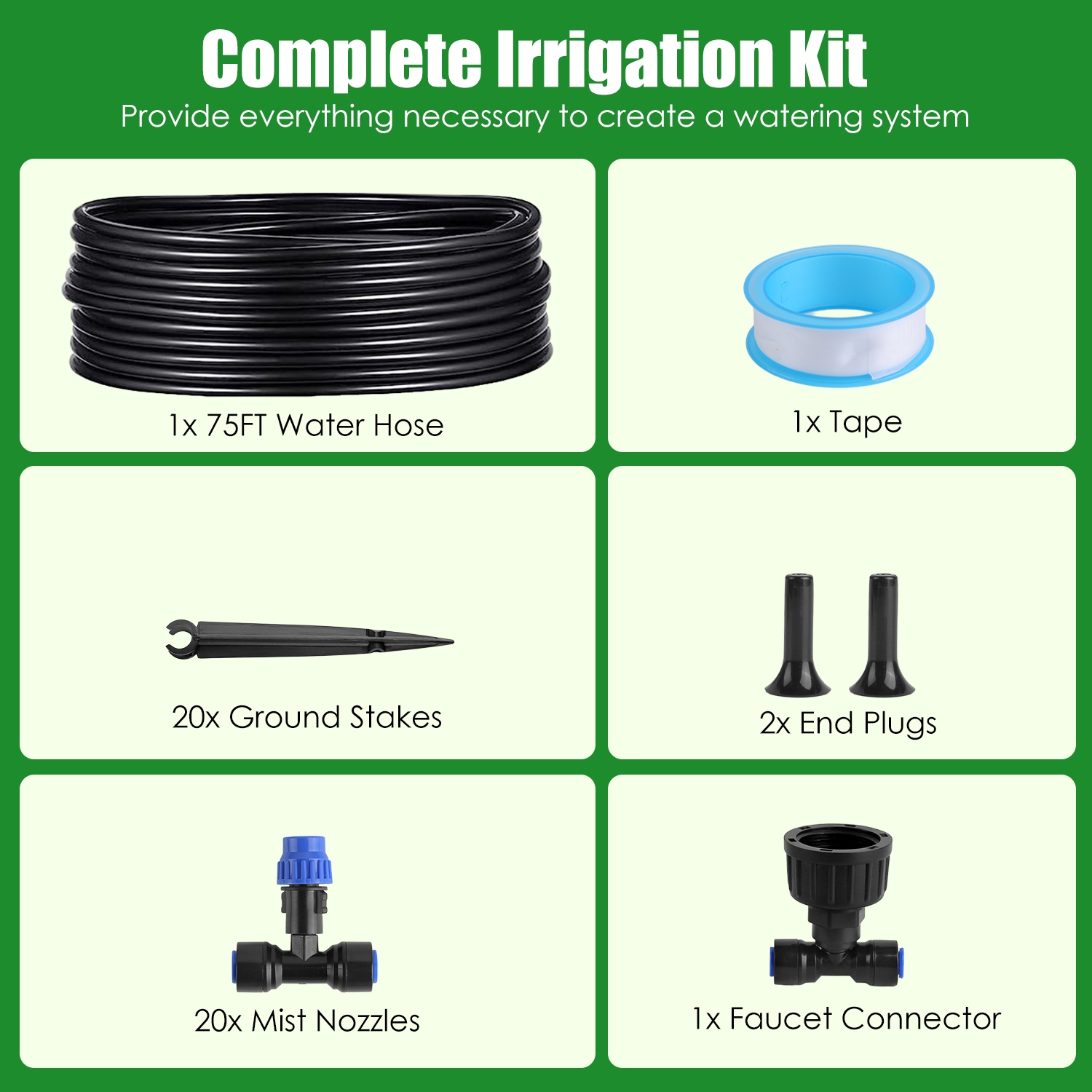 75FT Mist Drip Irrigation System with Adjustable Misting Nozzle Quick Connect
