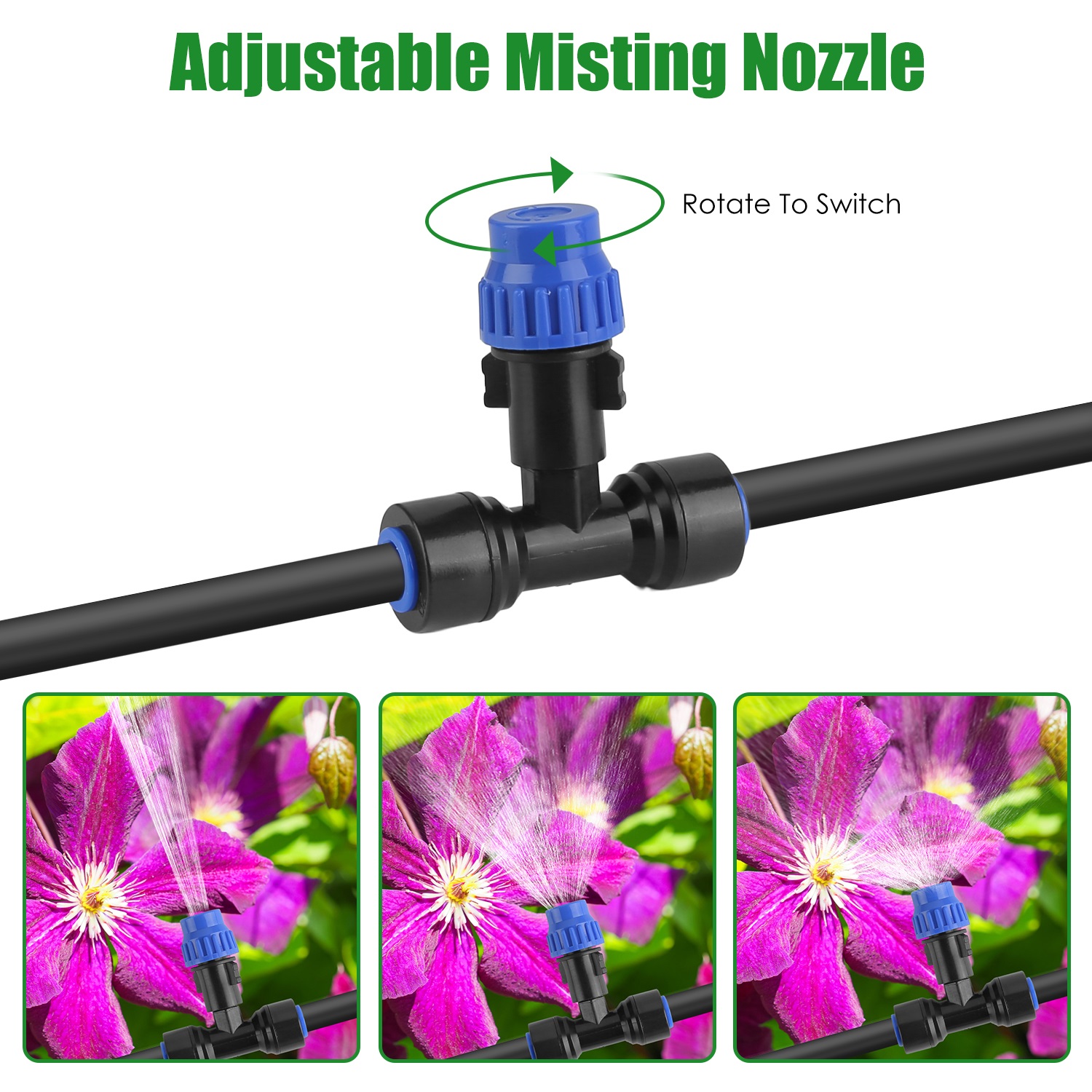 75FT Mist Drip Irrigation System with Adjustable Misting Nozzle Quick Connect