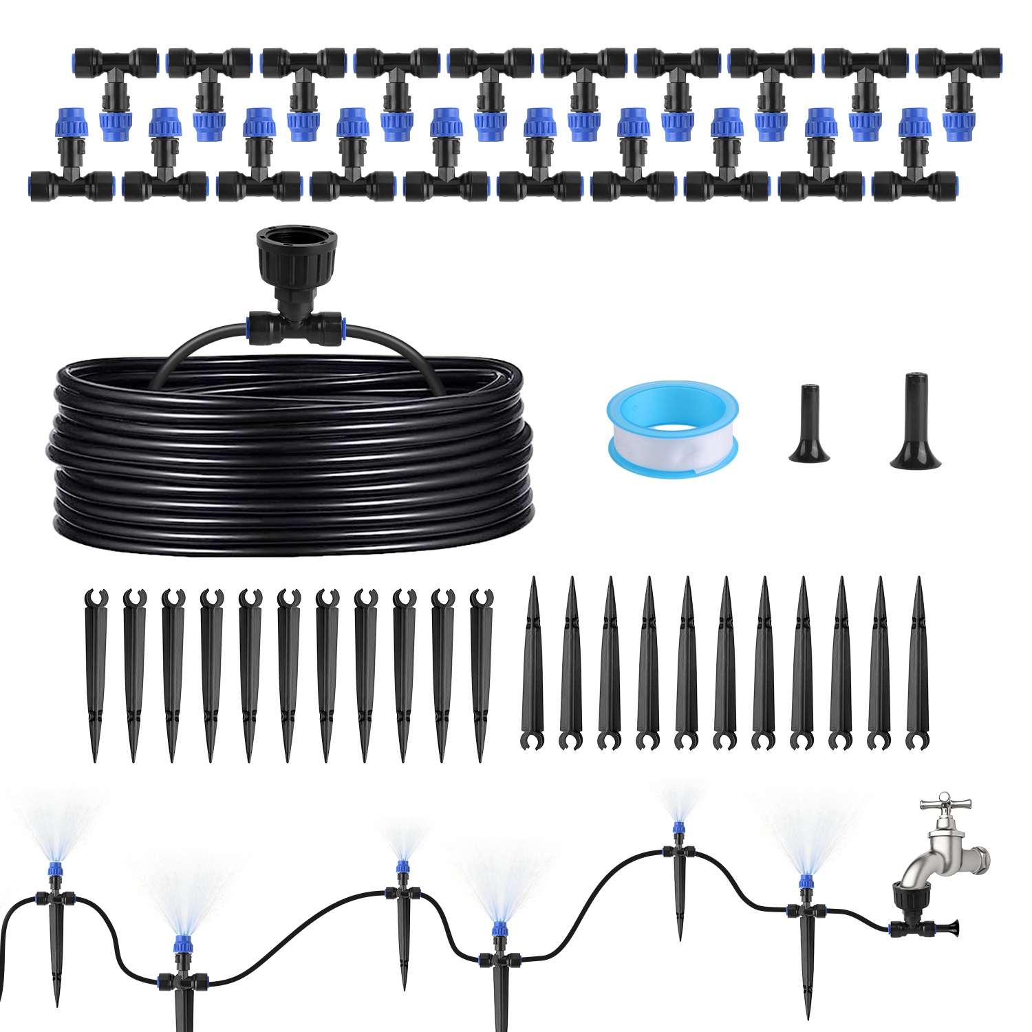 75FT Mist Drip Irrigation System with Adjustable Misting Nozzle Quick Connect