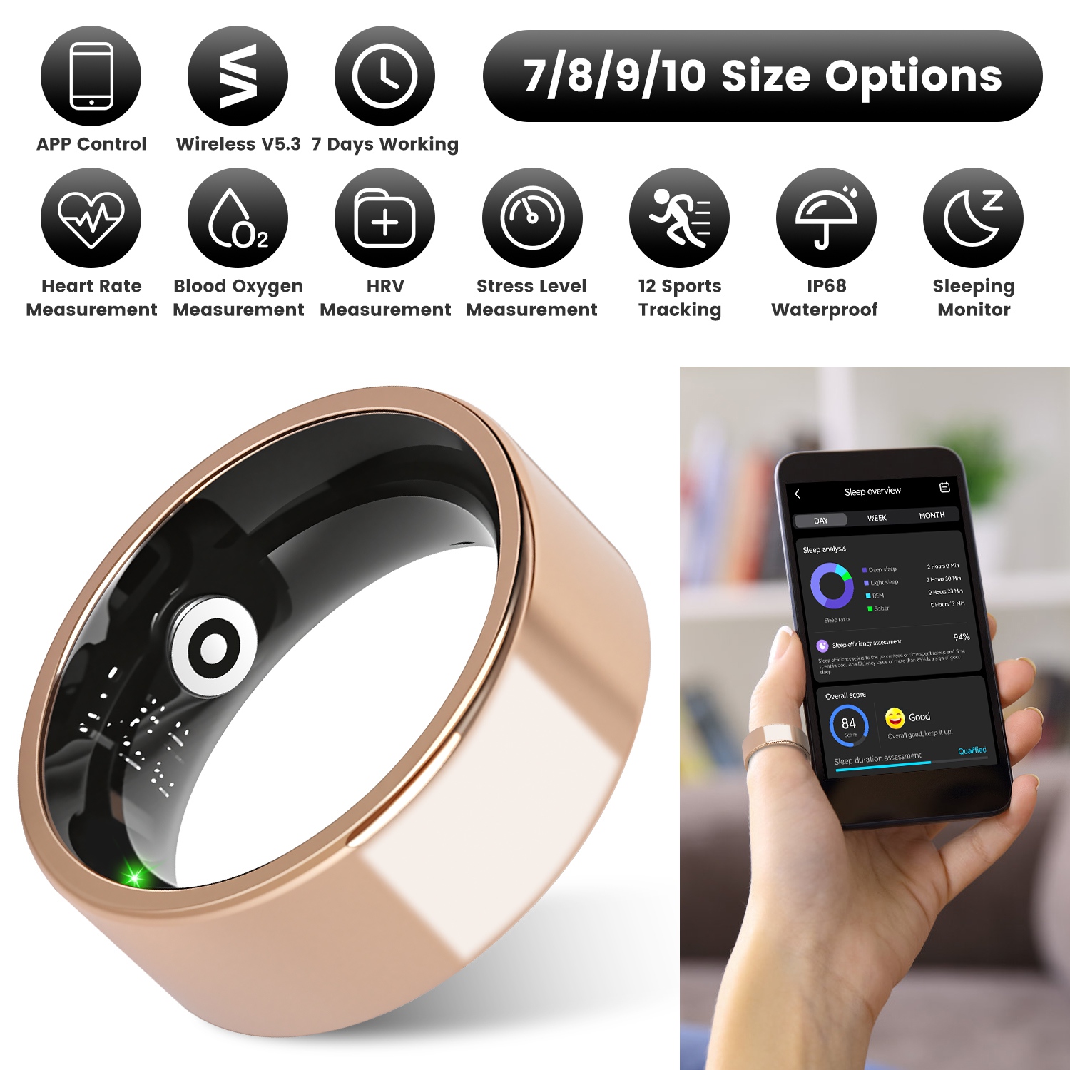 как выглядит Smart Ring Health Tracker With 7-Day Lasting Battery Life Sleek Sleep Monitoring фото