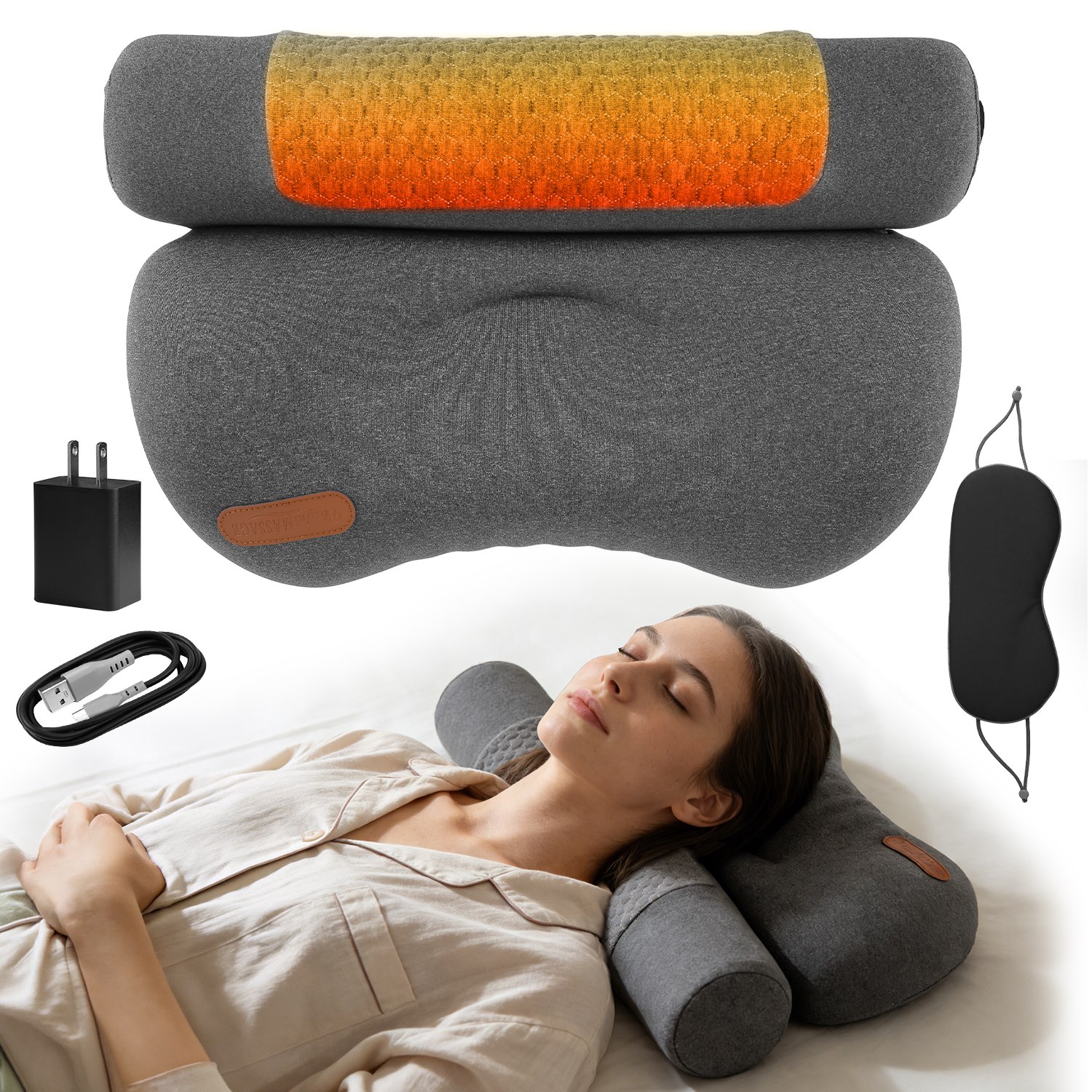 Grey Neck Massager Pillow Ergonomic Massager Memory Foam Lumbar Massager Pillow